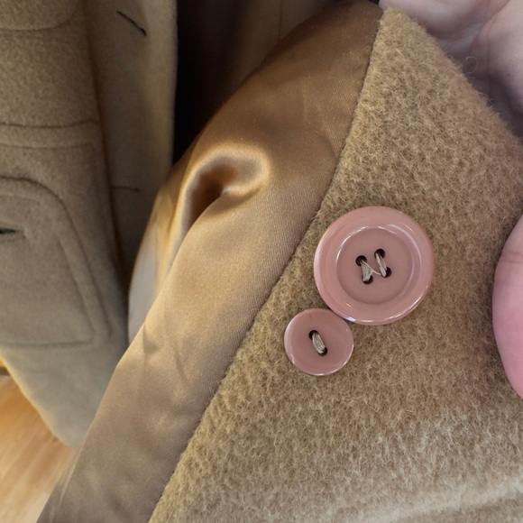 100% Camel Hair & Satin Vintage Long-Line Peacoat Size 10 in Warm Tan - Picture 13 of 15